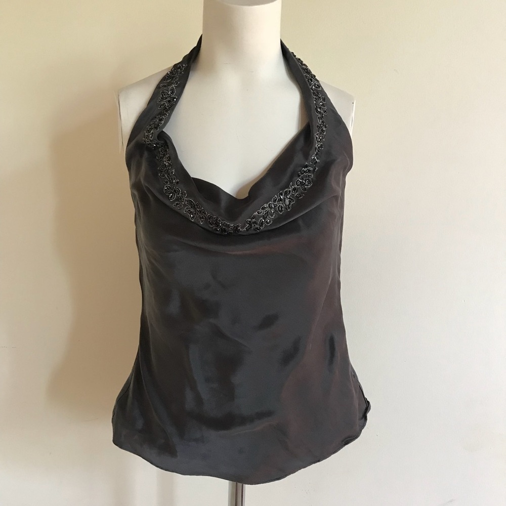 Gray Silk Halter Top XS